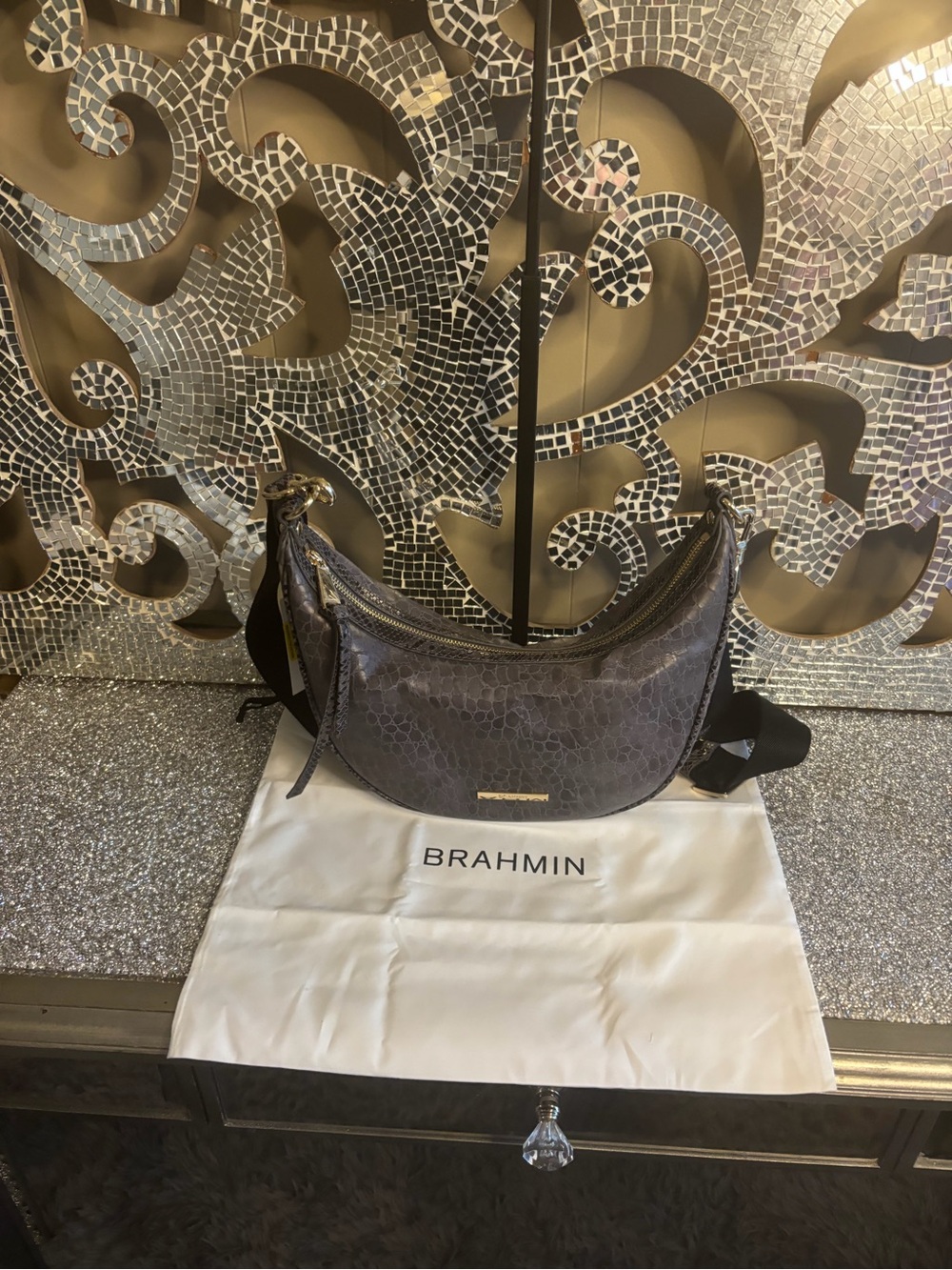 💕Brahmin‎ Percy Charcoal Zostera Leather Crossbody Bag